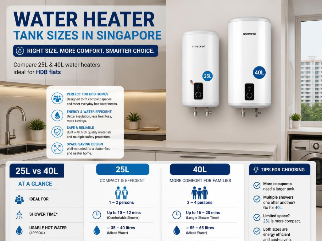 Water Heater Tank Size Singapore: 25L or 40L for HDB?