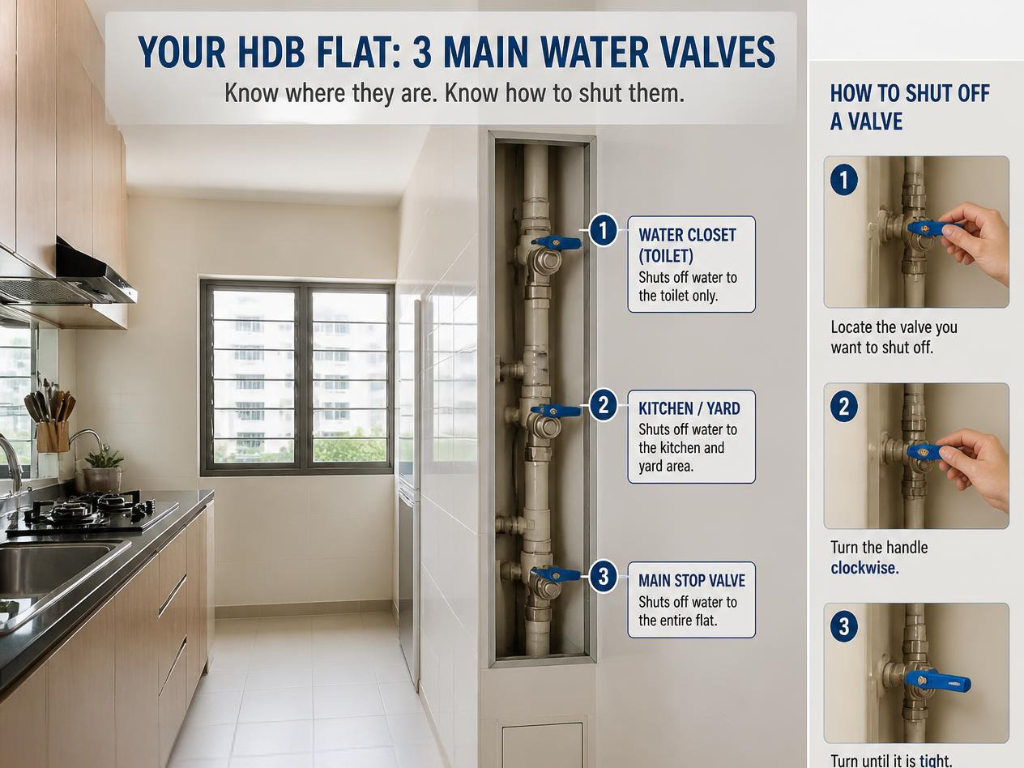 How to Turn Off Water Supply in an HDB Flat: 3 Valves