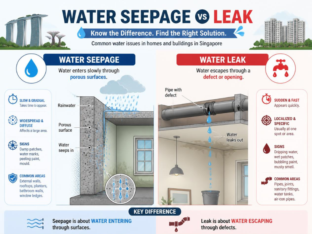 Water Seepage vs Leak Singapore: One Test Tells You Which