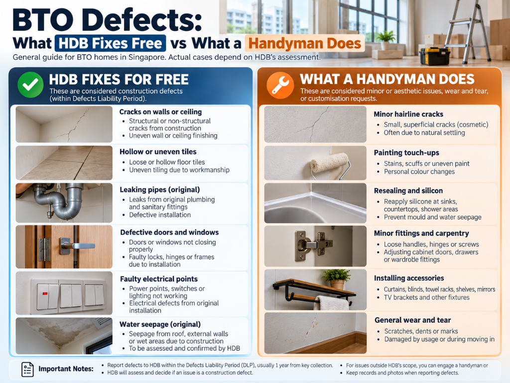 BTO Defects: What HDB Fixes Free vs What a Handyman Does